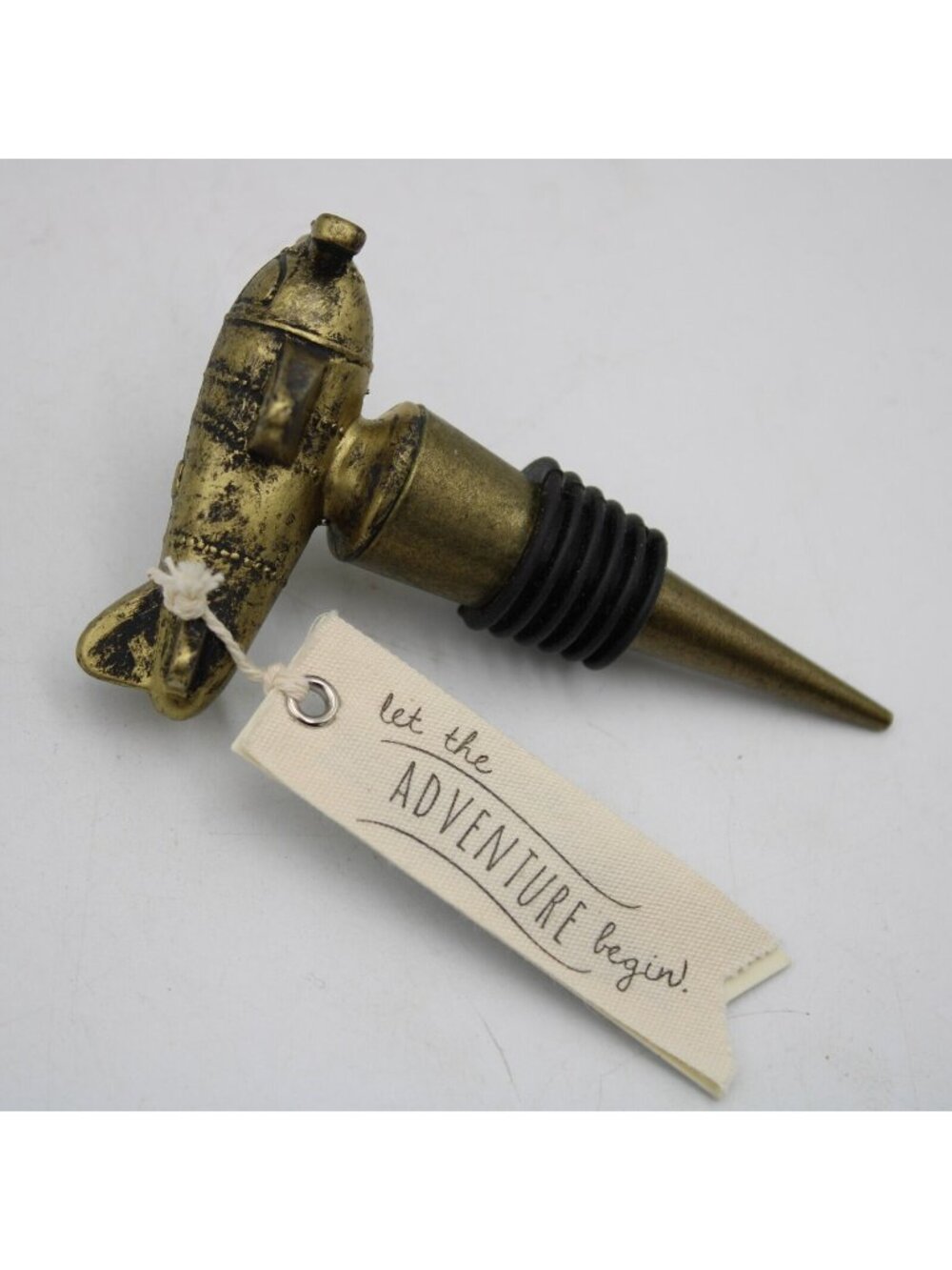 Kate Aspen Let the Adventure Begin Airplane Wine Bottle Stopper Gold Finish